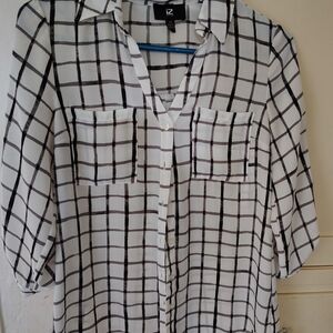 Iz Byer Black and White Checkered Blouse
